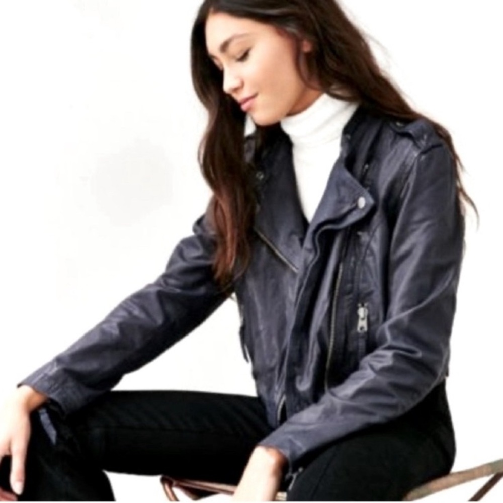 Members Only cropped black genuine leather moto jacket